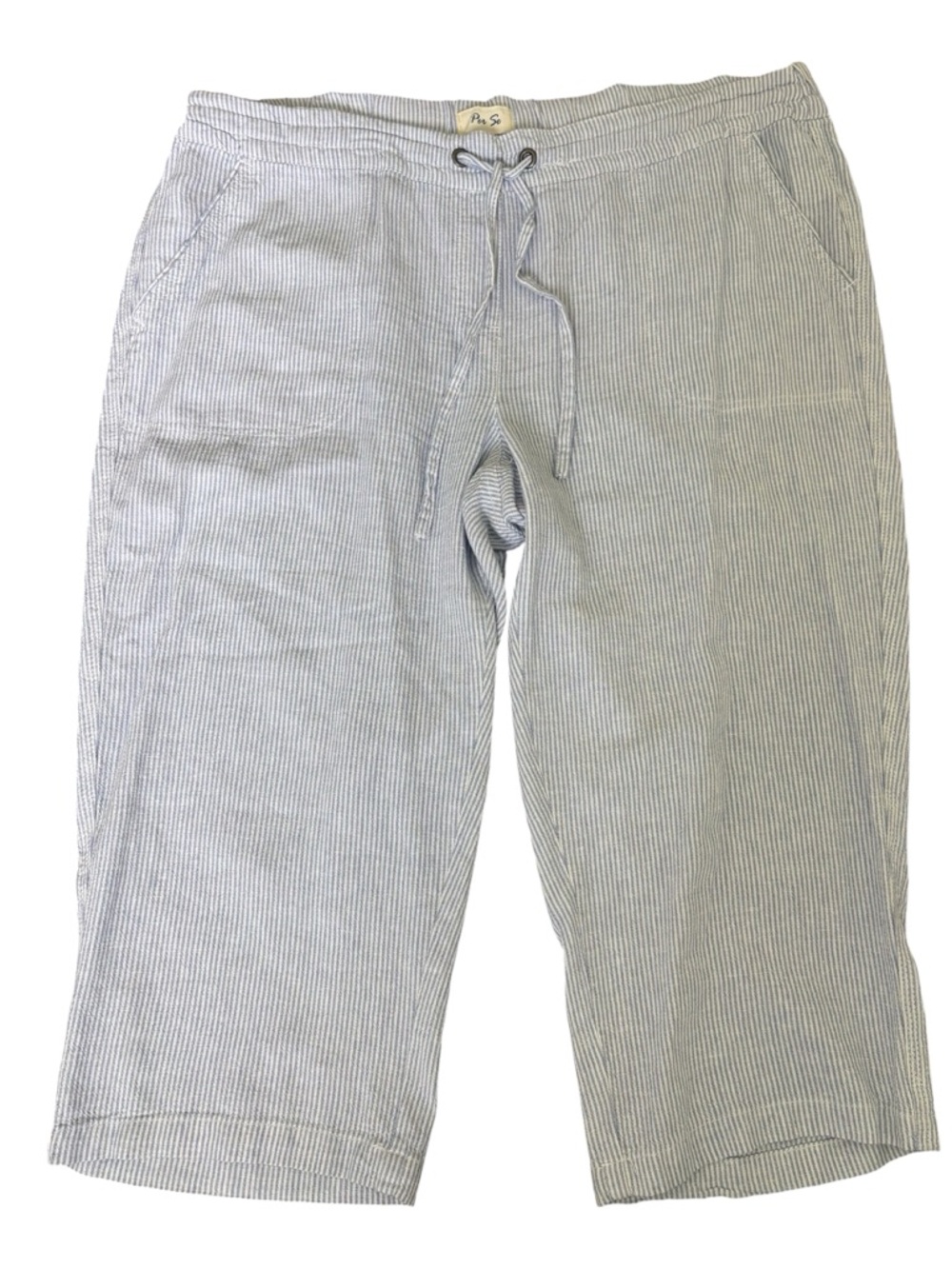 PER SE Linen Blend Pants Blue White Striped Women's 1X Coastal Grandmother - Picture 3 of 10